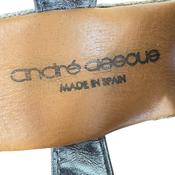 Andre Assous Josie Silver Strappy Slip-On Espadrille Wedge Heels Sandals Size 6 - Picture 6 of 6